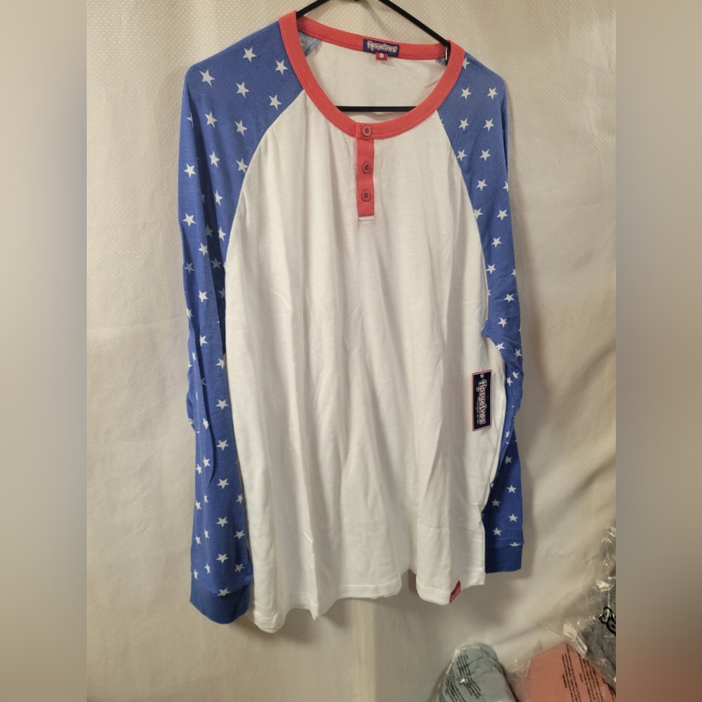 Tipsy Elves NWT Mens Patriotic USA long Sleeve Henley Shirt Size XXL‎